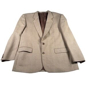 Emilio Bruzzi Blazer Mens 46R Tan Brown 100% Wool Houndstooth Sport Coat Italy